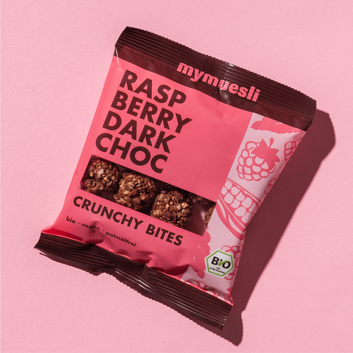 mymuesli Bio Raspberry Dark Choc Crunchy Bites Verpackung
