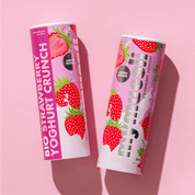 mymuesli Bio Strawberry Yoghurt Crunch Dose von Vorne und von der Seite
