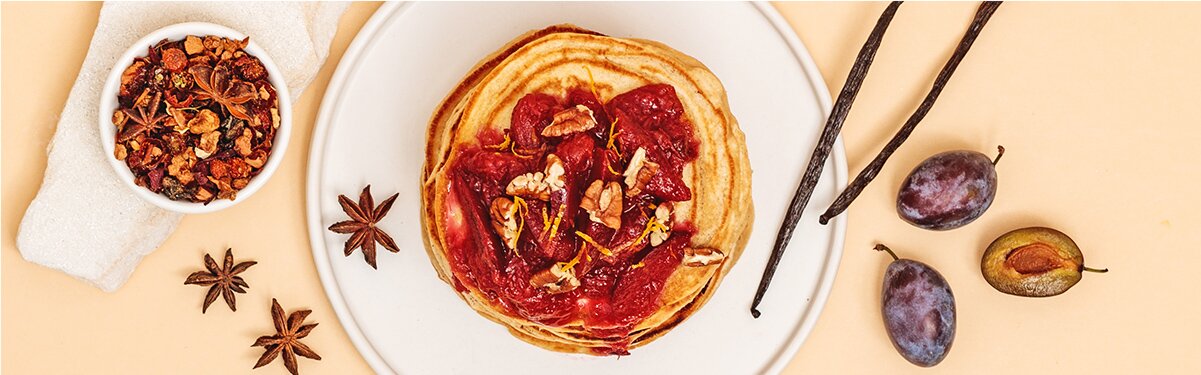 Pancakes mit Pflaumenkompott