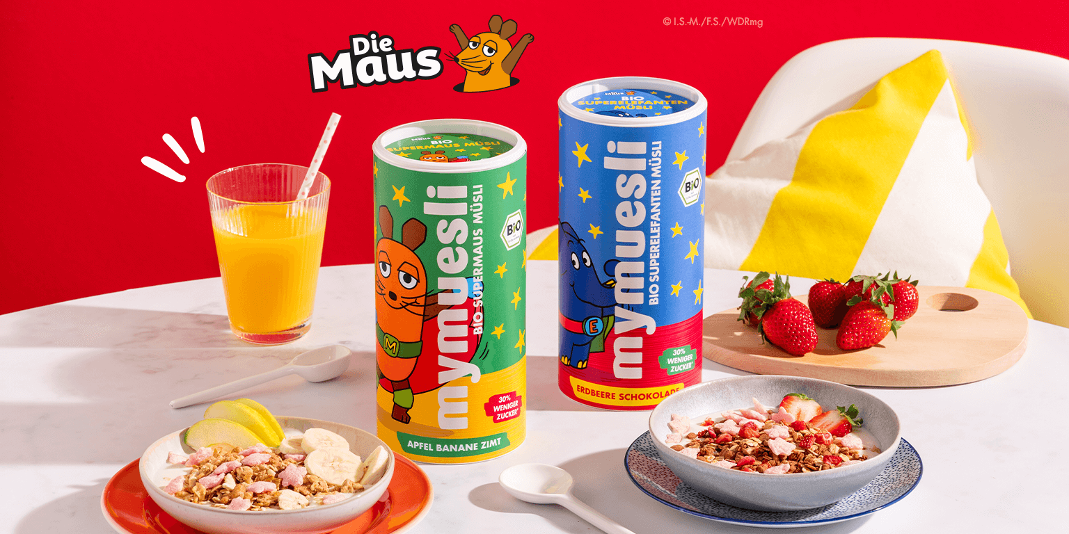 mymuesli Kinder Müslis mit der Maus und dem Elefanten - jetzt entdecken!