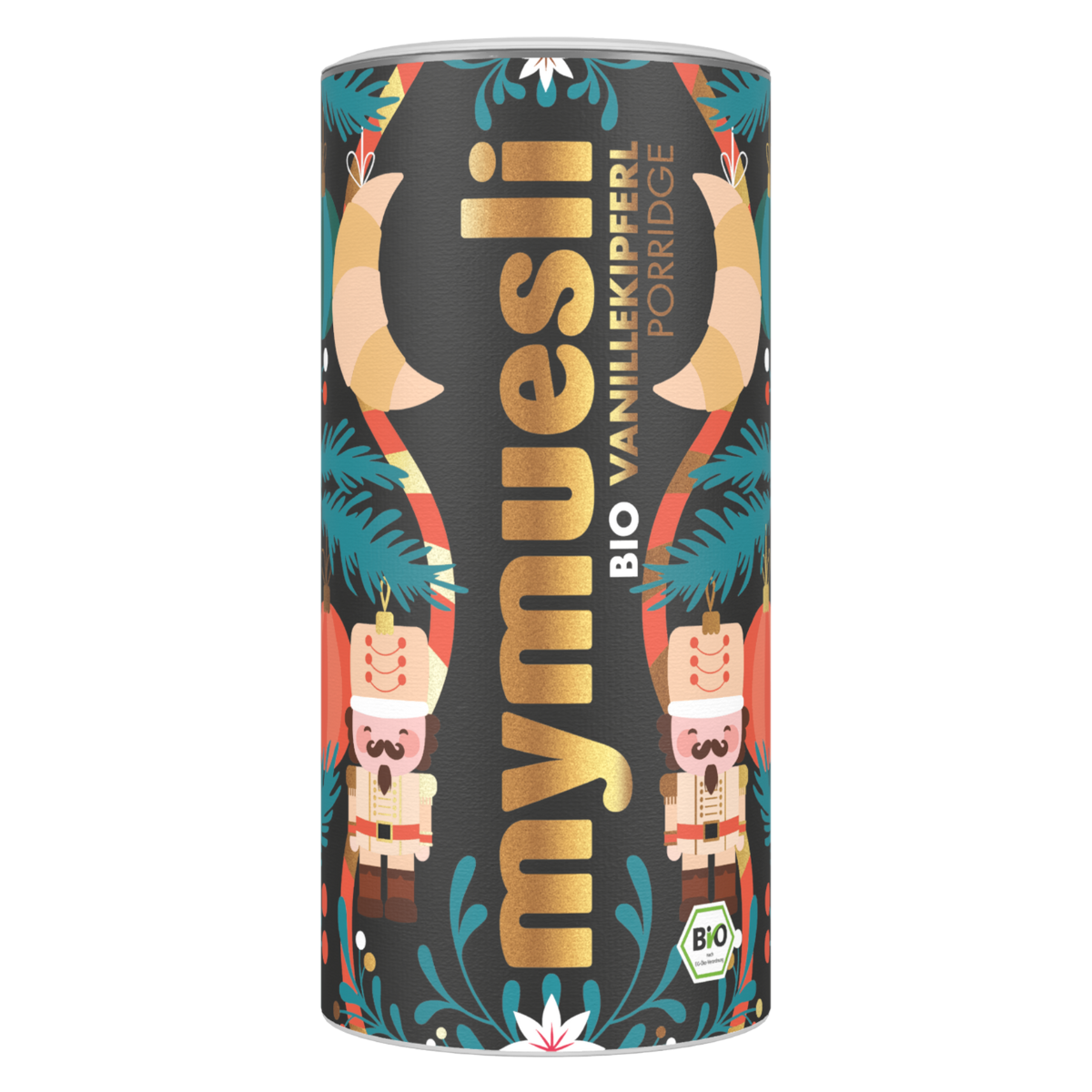 Porridge Dose im Weihnachtlichen Design mit Vanillekipferl