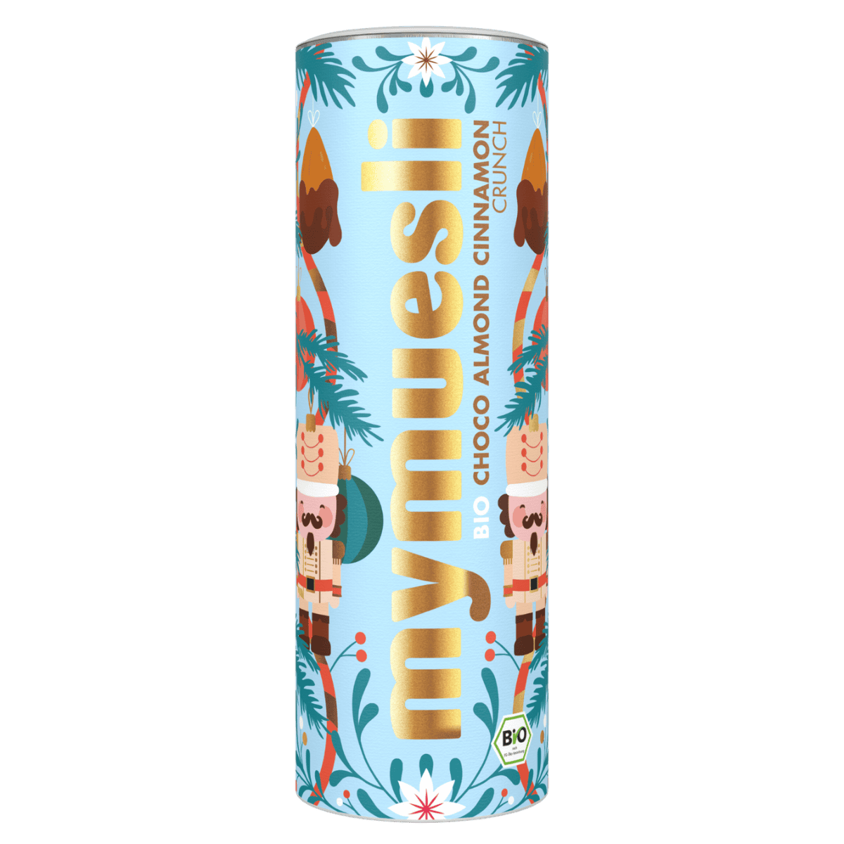 Dose im Weihnachtlichen Design mit schokomandeln und Nussknacker