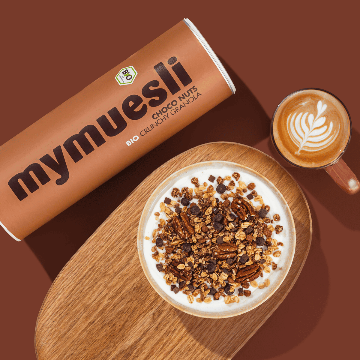 mymuesli Bio Choco Nuts Crunchy Granola Dosen mit Müslischüssel