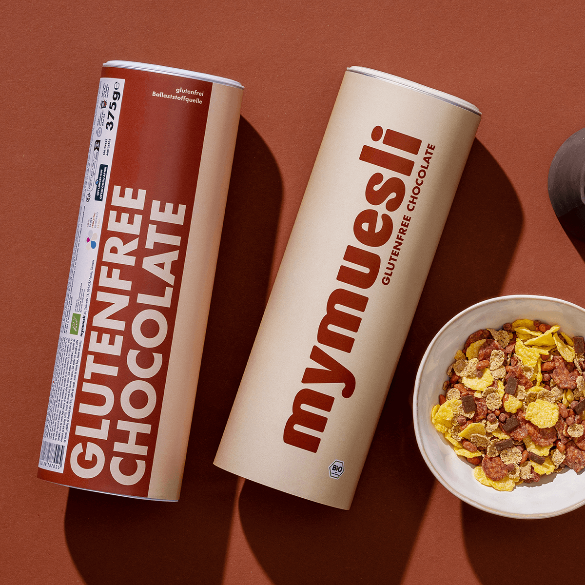 mymuesli Bio Glutenfree Chocolate Müsli Dosen mit Müslischale