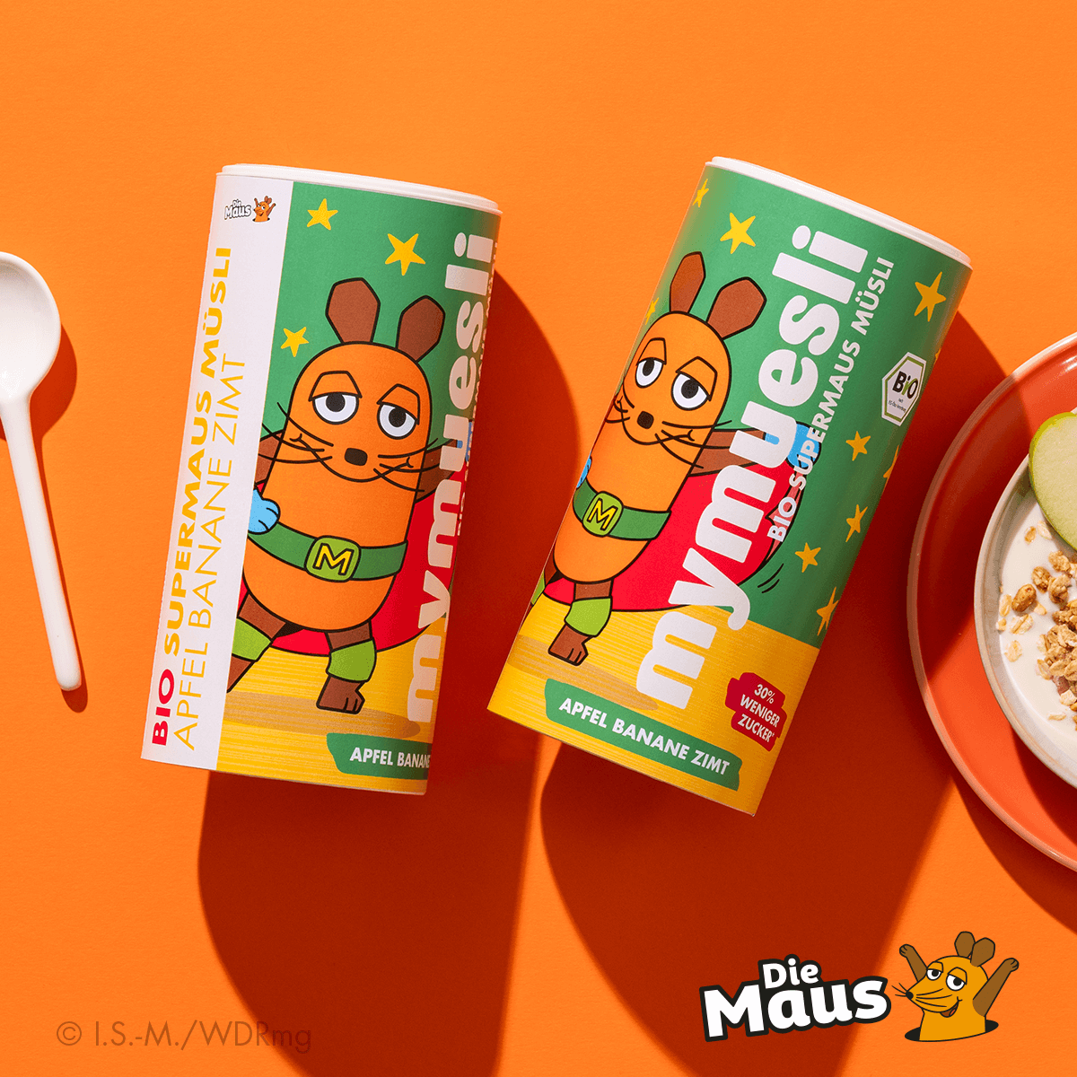 mymuesli Supermaus Müsli Dose von Vorne und der Seite