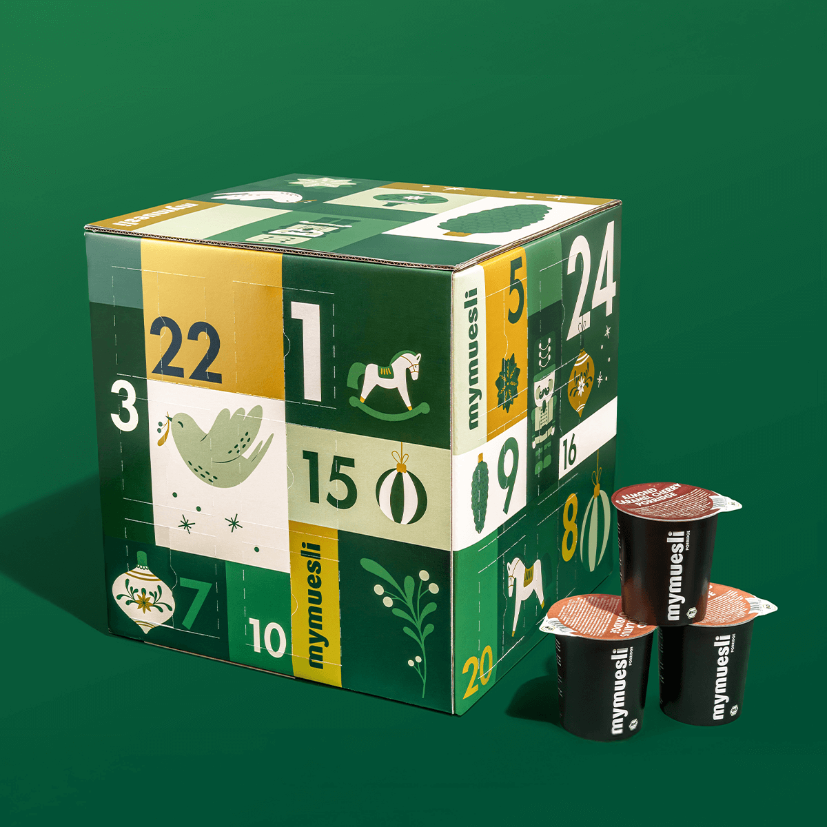 mymuesli Porrdige Adventskalender neben 3 Porridges