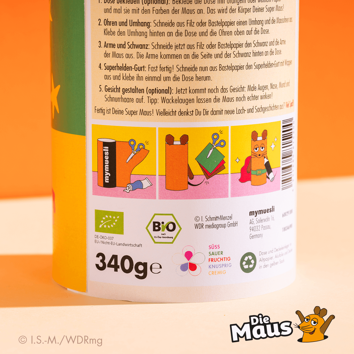 mymuesli Bio Supermaus Müsli mit Bastelanleitung für Dose
