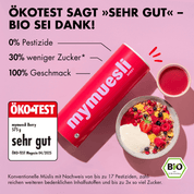 mymuesli Bio Berry Müsli hat die Note "Sehr gut" beim Ökotest erhalten da es 0% Pestizide enthält und 30% weniger Zucker (als vergleichbare Produkte)