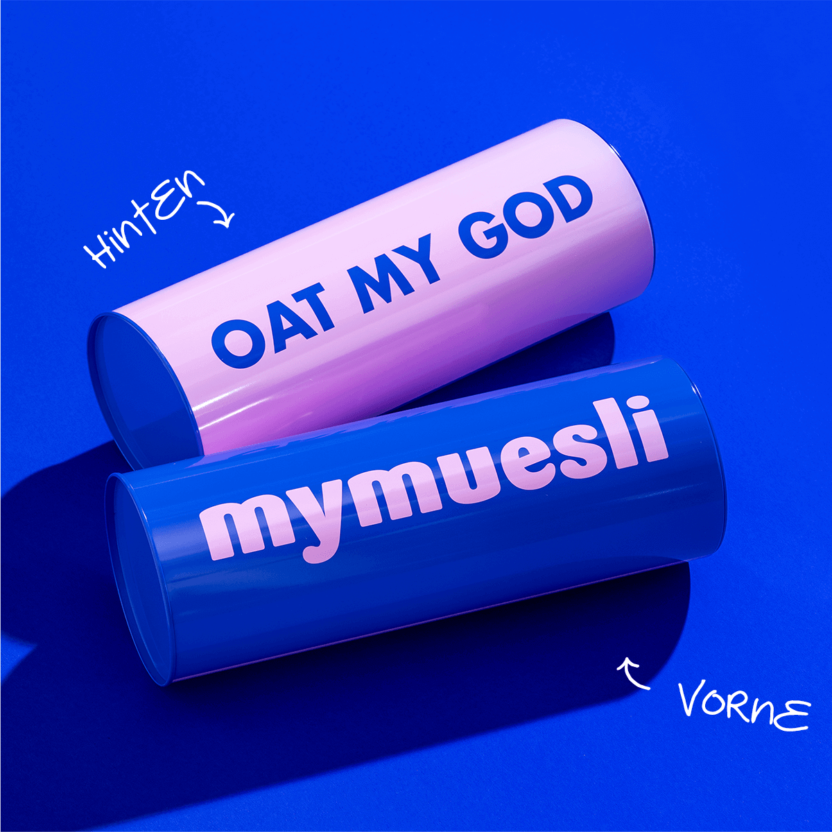 Zwei Vorratsdosen blau & rosa liegend