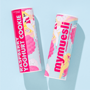 mymuesli Bio Raspberry Yoghurt Cookie Dosen von Vorne und von der Seite