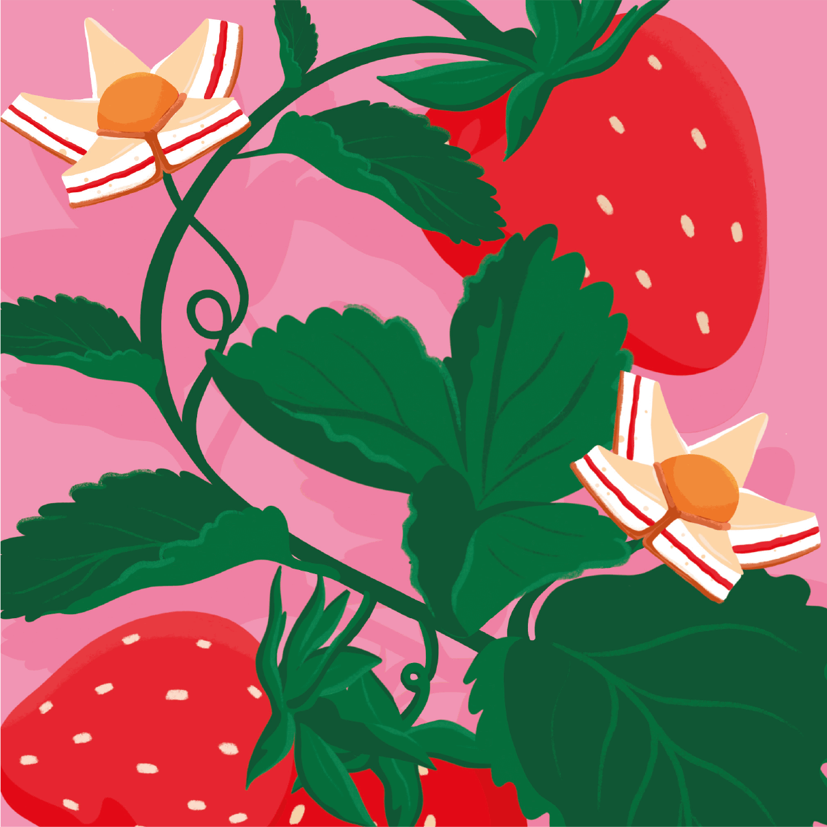 mymuesli Bio Strawberry Cheesecake Müsli Dosendesign Nahaufnahme mit Erdbeeren und Cheesecakeblüten
