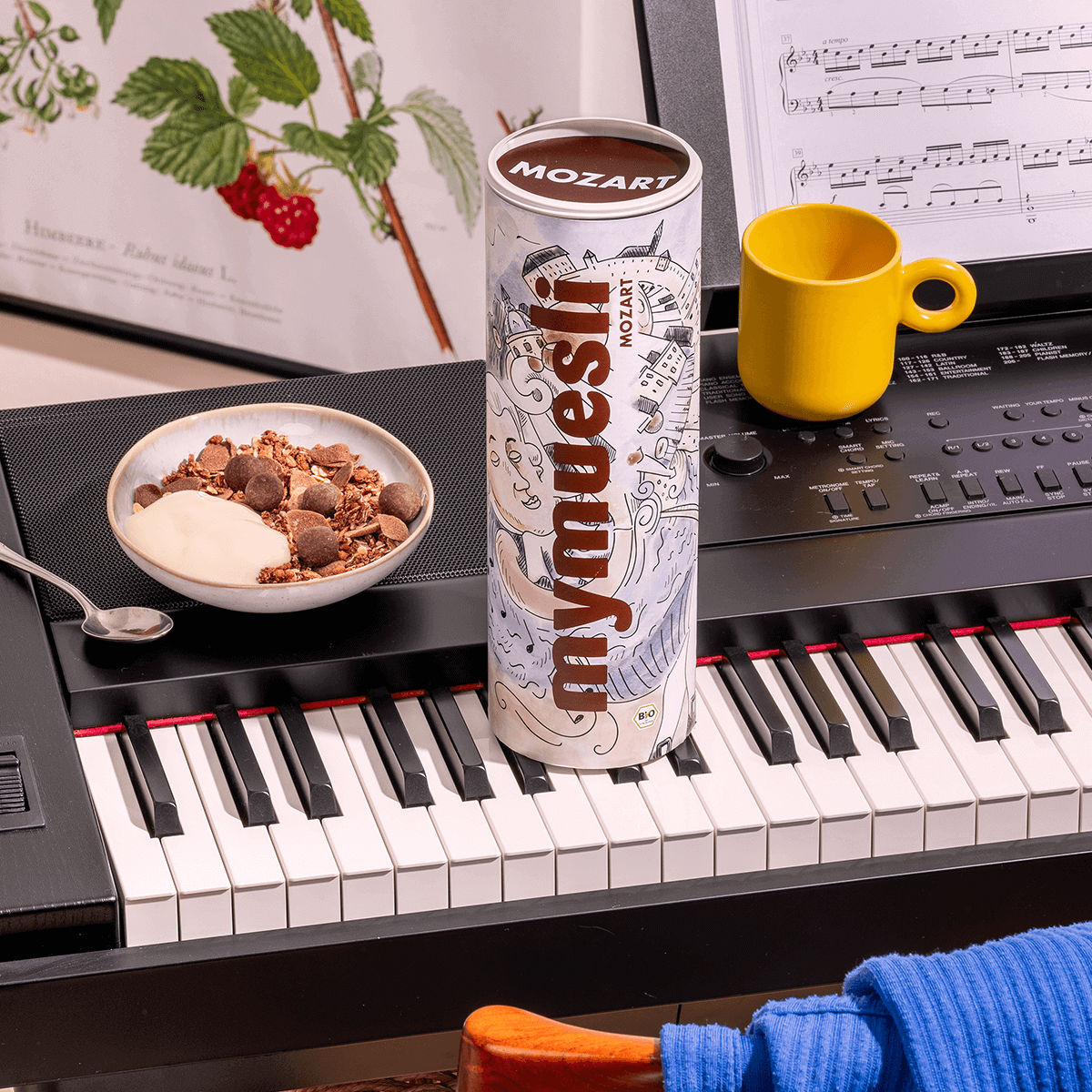 mymuesli Bio Mozart Müsli Dose mit Müslischüssel und Joghurt