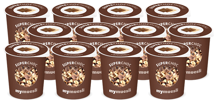 Schoko-Müesli zum Mitnehmen mit weisser Schokolade, Vollmilch-Schokolade und Zartbitterschokolade