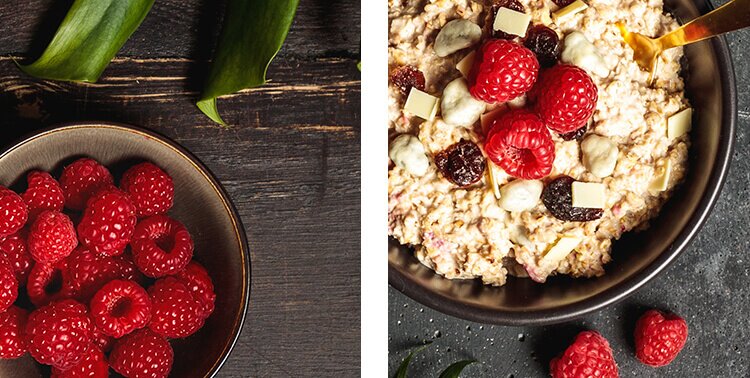 article2a-noats-berrywhitechoc.jpg Porrdige mit Bio-Früchten, wie Himbeeren, Blaubeeren und Stachelbeeren.